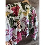 Peck & Peck  100% Linen Blouse M Floral Beaded Collar Poncho Oversize Boxy Kimono Photo 6