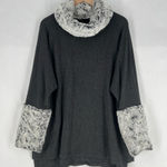 Capote Charcoal Gray Stretch Knit Faux Fur Accents Dolman Cape Poncho Cozy L Size L Photo 0