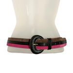 Jaeger Vintage  Mod Striped Pink Brown Suede Black Leather Wide Belt - Size 30" Photo 6