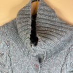 LL Bean Wool Blend Cardigan Sweater‎ Aquamarine Shawl Collar Cable Knit Size Med Blue Photo 3