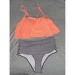 Reilive Ruffle Tank Orange Stripe High Waisted Bikini Set Swimwear Large NWT Photo 7