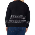 CeCe Fair Isle Jersey Knit Crew Neck Dropped Long Sleeve Pullover Sweater Photo 1