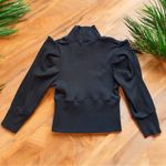 Free People  Black Ribbed Puff Shoulder Mock Neck Sweater - Size Small Photo 9