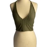 None Unbranded Olive Green Ribbed Knit Halter Crop Top Y2K Small Photo 1
