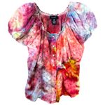 Denim & Co XS Top Handmade Tie Dye Eyelet Button Down Babydoll Y2K Boho 1616 Pink Photo 1