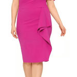 Betsy and Adam  One-Shoulder Ruffle Sheath Dress Hot Pink Size 12 Photo 0