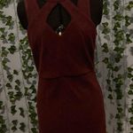 She & Sky Deep Burgundy Bodycon Pencil Dress With A Caged Neckline Photo 2