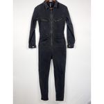 Free People  Black Denim Size M Utility Zip Front Long Sleeve Skinny Jumpsuit Photo 5