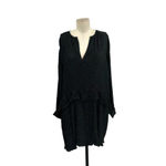 ZARA Micro Dot Pleated Tiered Mini Dress Black Size Medium Photo 2