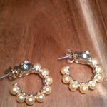 Golden Shell Pearl and Leopard Lock Goldtone Half Hoop Earrings Photo 7
