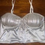 Silk and rhinestone spaghetti strap corset top White Size L Photo 0