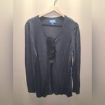 Vera Wang NEW Gray Cardigan with Black Ruffle Detail SZ-XL  60% COTTON Photo 5