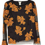 Sundance Black Orange Embroidered Beaded Mesh Overlay Flora Blouse Fairy Photo 0