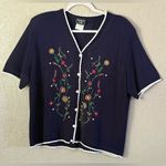 Vintage Southern Lady Cardigan XL Blue Fairygoth Embroidered Short Sleeve Photo 0