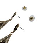 Gold Glitter Black Mesh Rhinestone Triangle Shaped Drop Pierced Earrings Photo 5