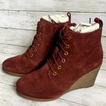 NEW Diba Blake Lace Up Suede Wedge Boots Booties in Burgundy Red Size 8.5 Photo 3