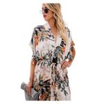 Tropical Floral Kimono Dress NWT Tie Waist Summer Boho Lightweight Cover Up White Size M Photo 3