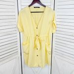 ZARA  Button Front Tie Waist Shirt‎ Dress Yellow XS Cap Sleeve Photo 9
