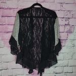 VTG SPENCER ALEXIS SILK BLEND FLORAL ZEBRA LACE MESH RUFFLE OPEN FRONT CARDIGAN Green Size M Photo 6