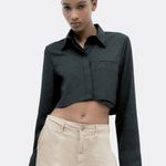 ZARA  NWT Crop Shirt Dark Grey Photo 0