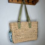 Bandalino Woven‎ Vintage VTG Straw Bag Purse Tote Floral Lined Green Handles Tan Photo 1