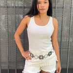 Free People Y2k Boho cream crochet lace trim tank top sz m Photo 1