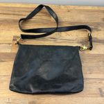 Tory Burch Dena Fold Over Black Distressed Leather Crossbody Purse Bag Photo 1