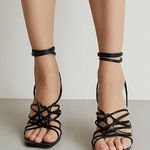 Rouge Black Strappy Heels Tie Up Stiletto Sandals‎ Party Shoes Size 10 Photo 0