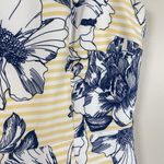 R & K Dress Yellow Stripes Blue Floral Pleated Skirt Knee Length Retro Size 14 Photo 2