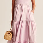 Abercrombie & Fitch  Smocked Tiered Maxi Dress Lilac Cottagecore Boho Small Photo 0