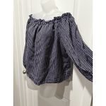 A New Day  Striped Off The Shoulder Blue Striped Top Large Women’s Blouse Shirt L Photo 2