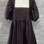 Mittoshop  Chocolate Faux Leather Puff Sleeve Mini Dress Photo 0