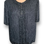 Vintage Black Beaded Evening Jacket Short Sleeve Crewneck XXL Formal Evening Photo 0