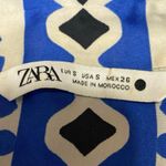ZARA  Womens Blue Silk Satin Geometric Long Sleeve Button Down Blouse Shirt Top S Photo 2