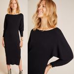 Anthropologie  Shea Ribbed Rib Knit Sweater Midi Dress Black Boat Neck Small Photo 1