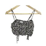 Hollister  Women’s Juniors Black Floral Cinch Front Tie Ruched Crop Top Sz M Photo 5