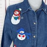 Westbound Snowman Appliqué Embroidered Denim Shirt Blue Medium Button Up Photo 5
