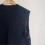 Vintage Lecomte Handknit Holiday Sweater Vest Small Black Red Green Poinsetta Photo 3