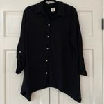 Soma Button Up Coverup Tunic Roll Tab Long Sleeve Black Gauze Gauzy Size XL Photo 1