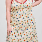 Cider  Curve 2X Midi Slip Dress Floral V Neck Lace Trim Smocked Cream Red Blue Photo 0