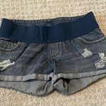 ASOS Maternity Medium Wash Distressed Rolled Denim Shorts Photo 0