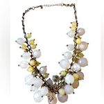 EXPRESS Statement Necklace White Clear Pale Yellow Bauble Beads with Gold Accents Photo 0