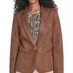 Tommy Hilfiger NWOT  Womens Brown Faux Suede Blazer Jacket Button Front Size 6 Photo 0