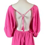 Aerie  Hot Pink Crinkle Gauze Mini Dress L Balloon Sleeve Cottagecore Photo 3