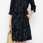 Selene Sport Black Linen Blend Embroidered Wrap Dress Size Medium Photo 0