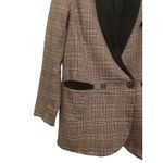 Buckle Gimmicks BKE Brown Plaid Tweed Blazer Women Size S Double Breasted Velvet Lapel Photo 3