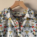 Boden 100% Cotton Bird Pattern Multicolor Floral Button Photo 6