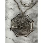 Vintage Sliver Spider Web Pendant Necklace Turquoise Spider Goth Halloween Silver Photo 2