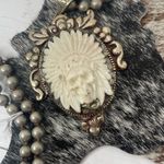 Indian Chief Carved Bone Skull Necklace 20” Chain Photo 4