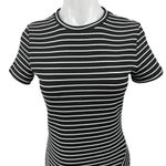 Olivaceous Black White Striped Rib Knit Short Sleeve Mini T-Shirt Shift Dress M Photo 2